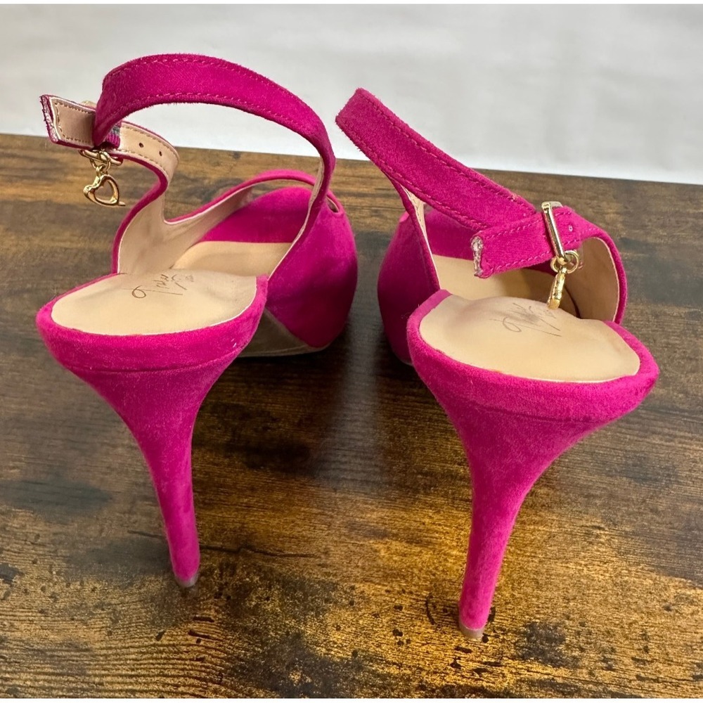 Thalia Sodi Luziaf Fuchsia Pink Faux Suede Pumps Peep Toe Slingback Heels 11 M - Picture 8 of 14